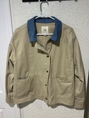 Thread & Supply Beige Barn Jacket with Blue Collar